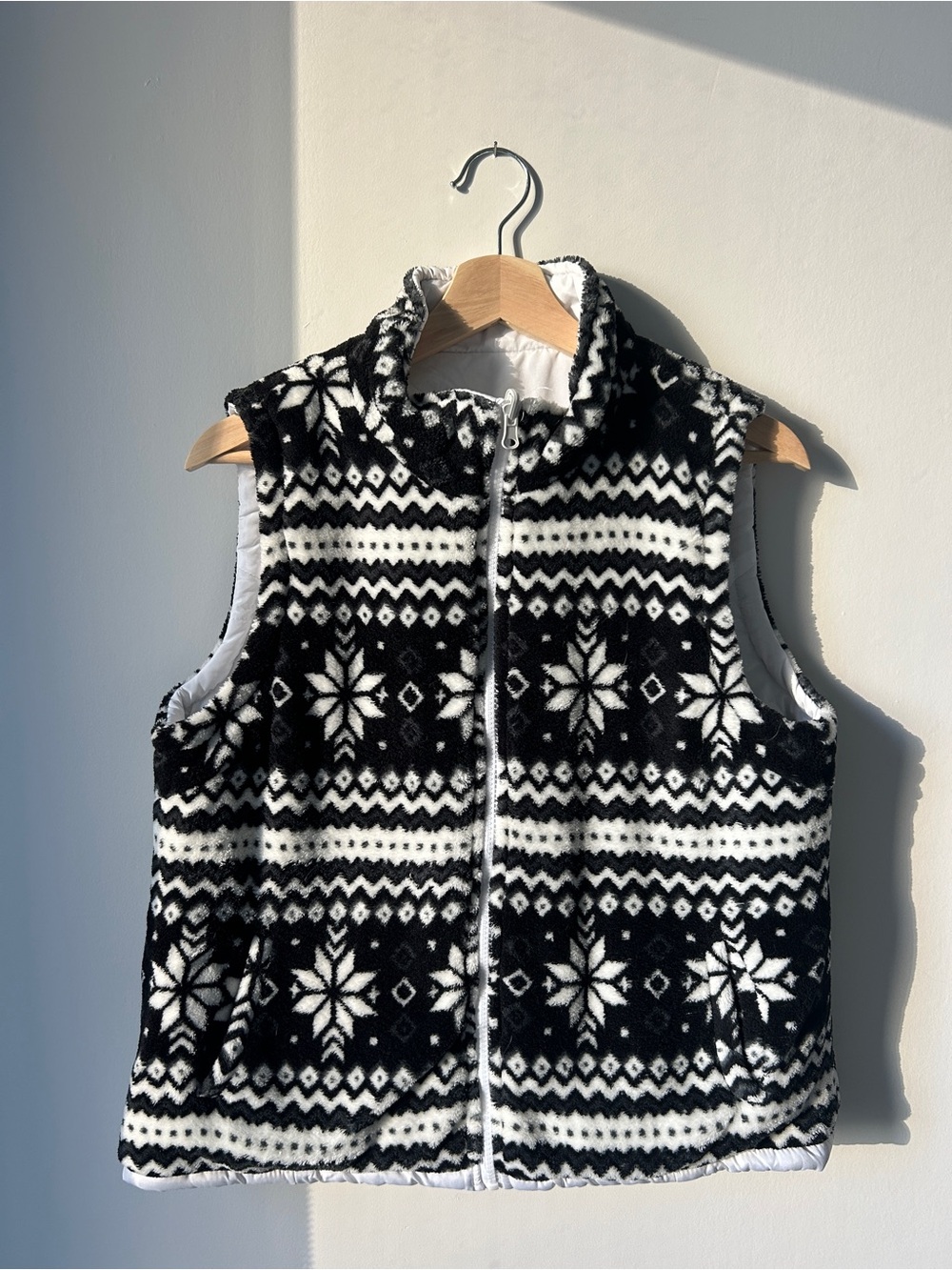 Vintage Black & White Snowflake Fleece Vest